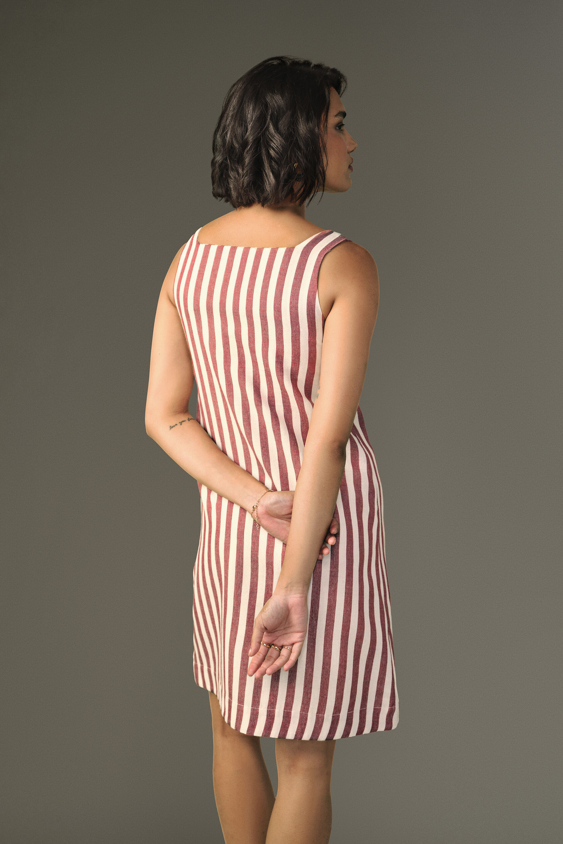 Striped Shift Dress in Red, Red, image 6